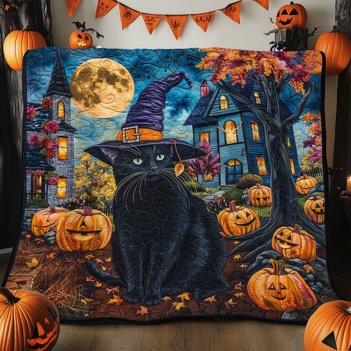 Black Cat Halloween Night WM2808017CL Quilt