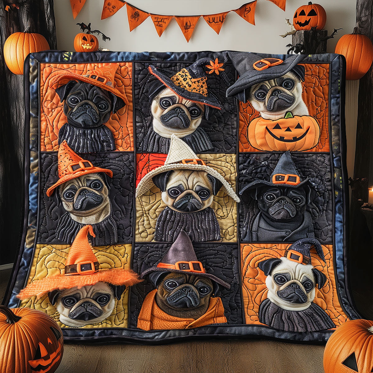 Boo Bark Pugs XR1908024CL Quilt