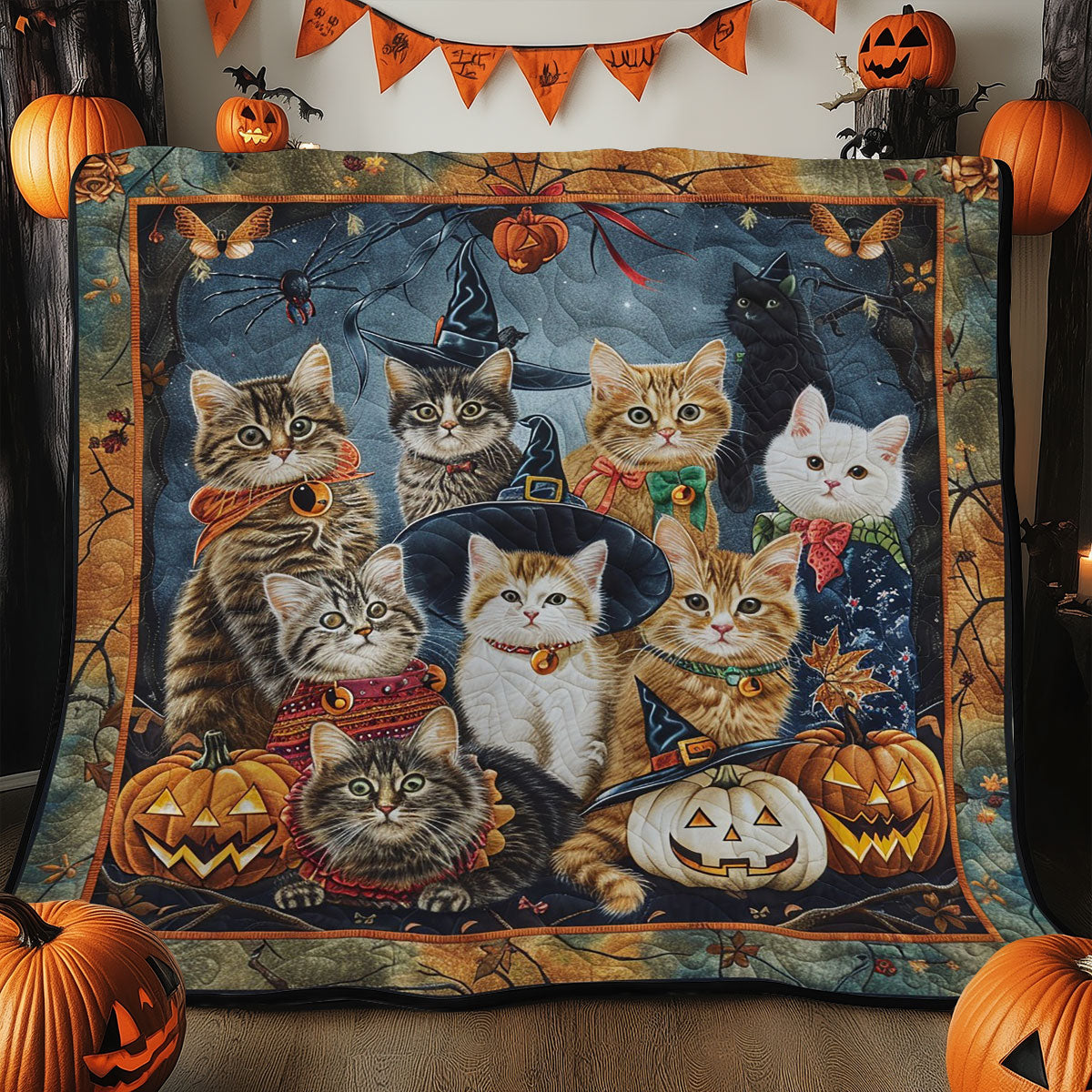 Dark Pumpkins Cat WM3008005CL Quilt