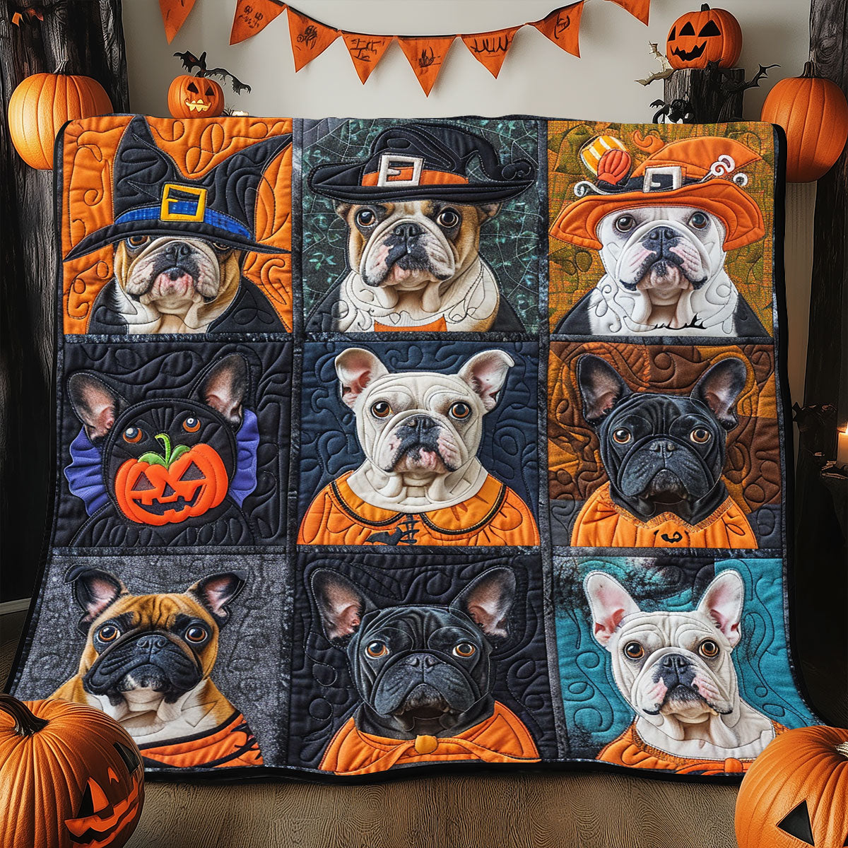 French Bulldog Witches XR1908041CL Quilt