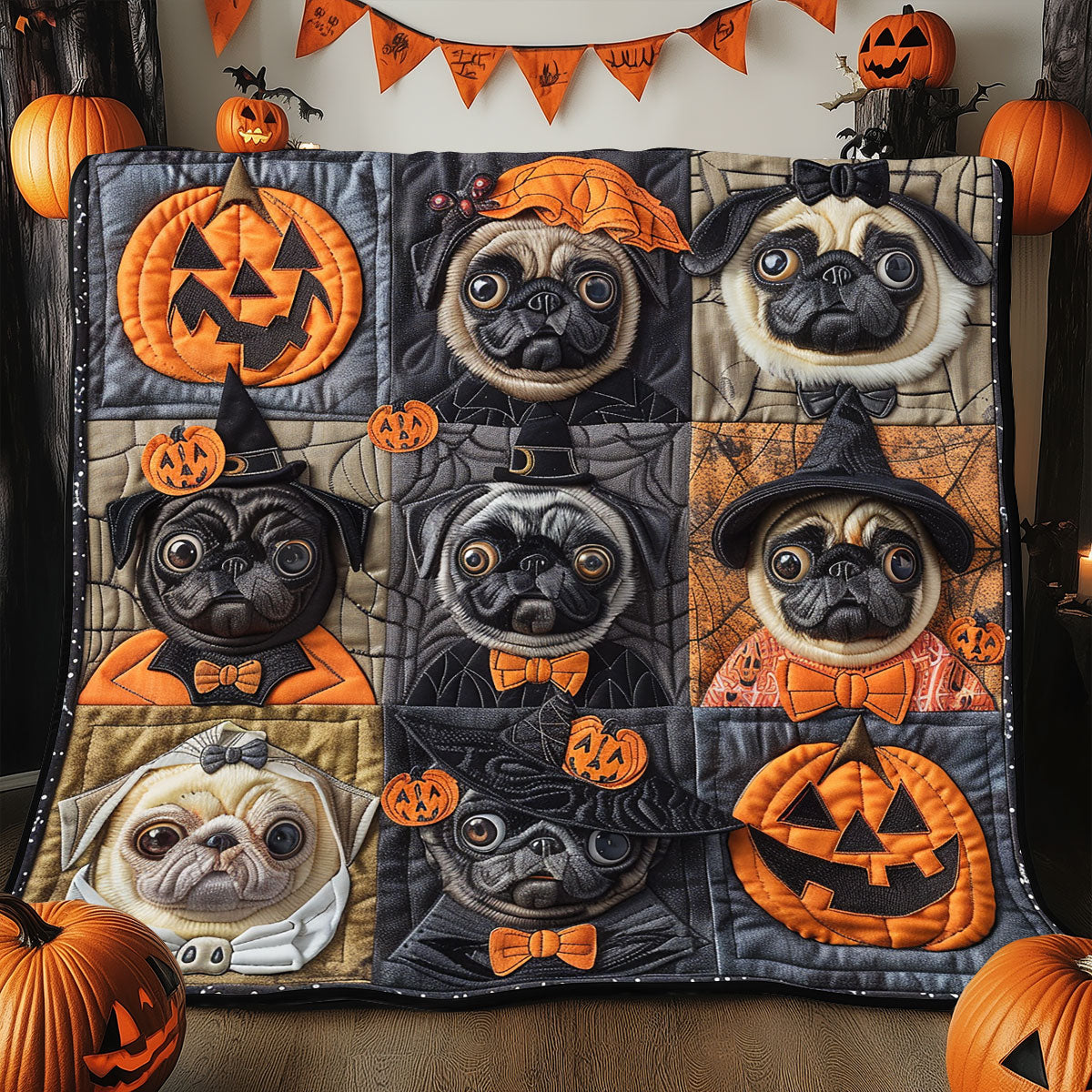 Ghostly Pugs XR1908019CL Quilt