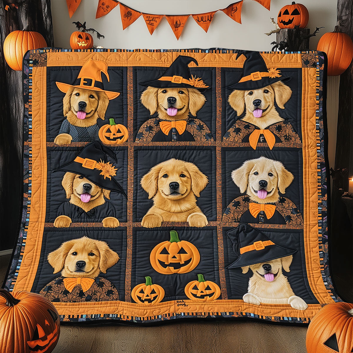 Golden Retriever Witches XR1908029CL Quilt