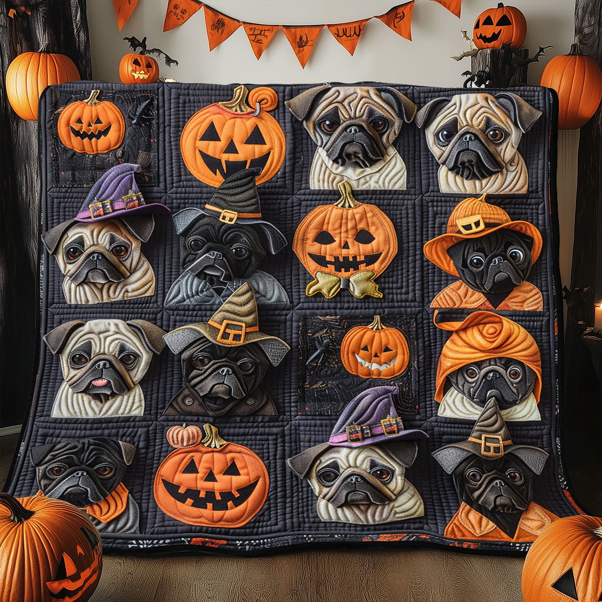 Spooky Pugs XR1908025CL Quilt