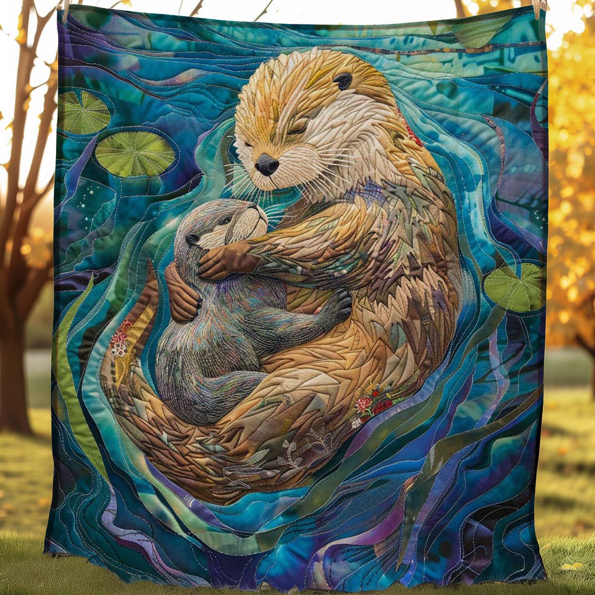 Otter Moms with Child WP2907011CL Quilt