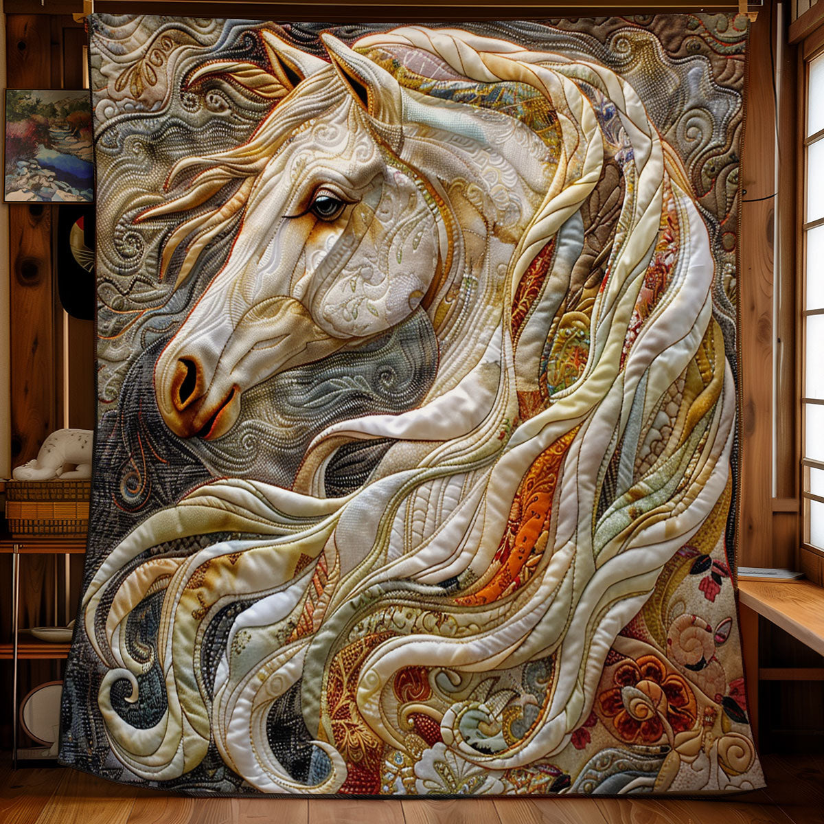 Artistic White Mane's Horse WM2008009CL Quilt