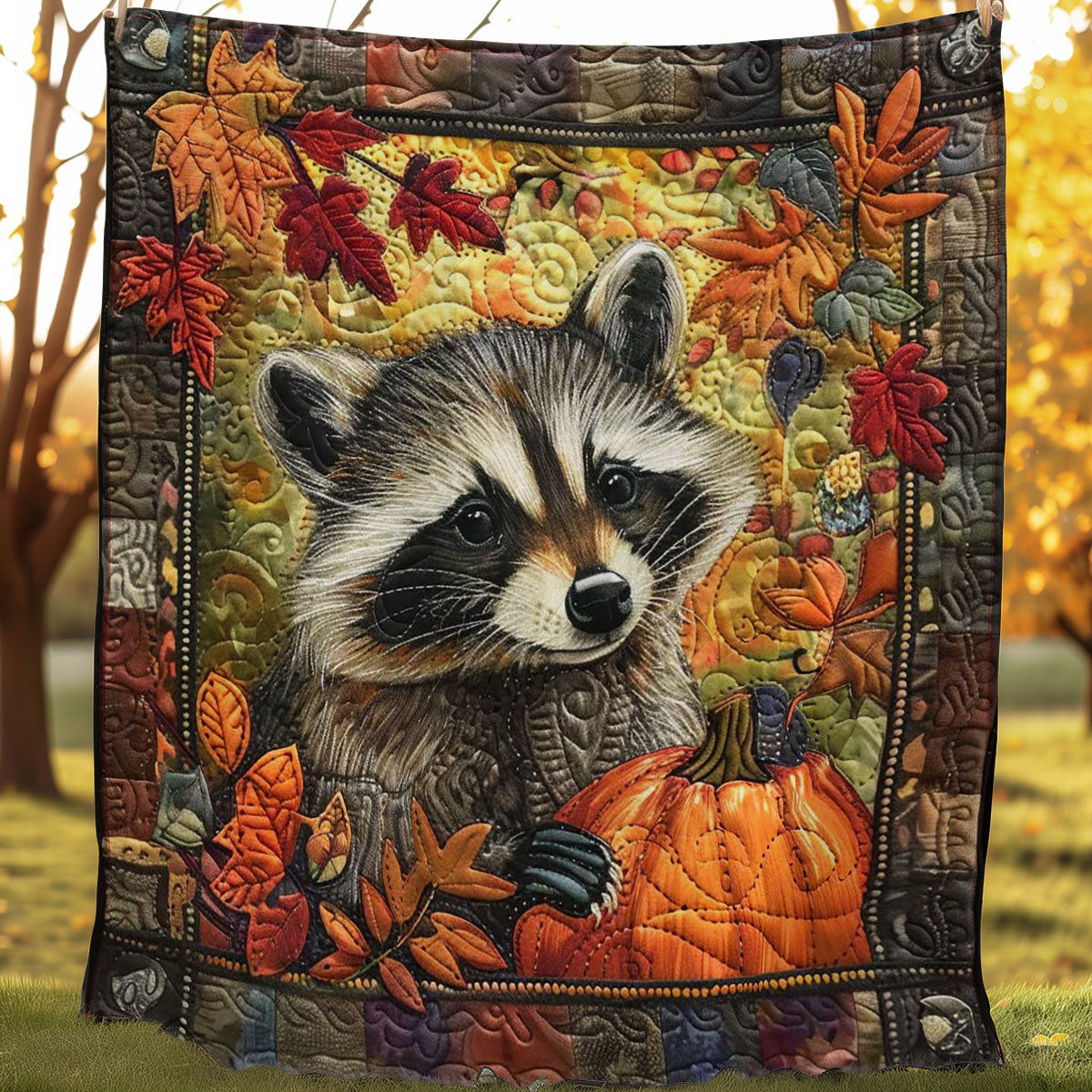 Autumn Leaves Raccoon WN1508056CL Quilt