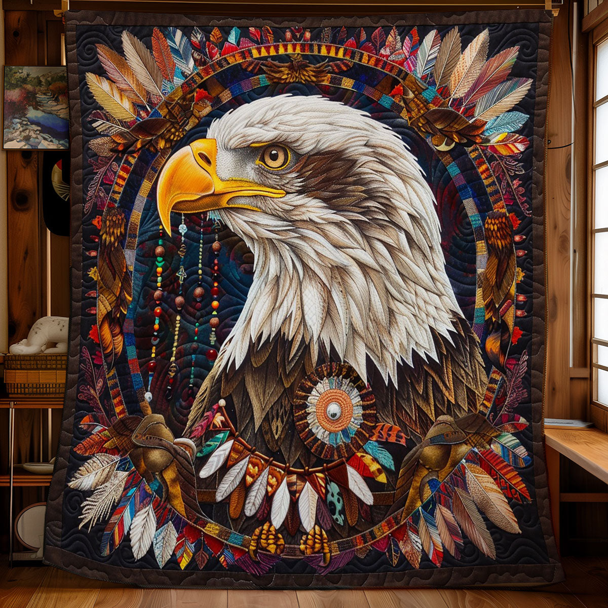 Bald Eagle And Feathers WM2408046CL Quilt