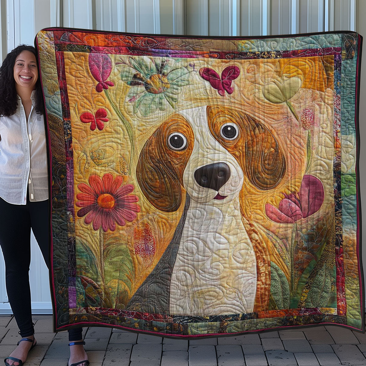 Beagle And Flowers WN0508040CL Quilt