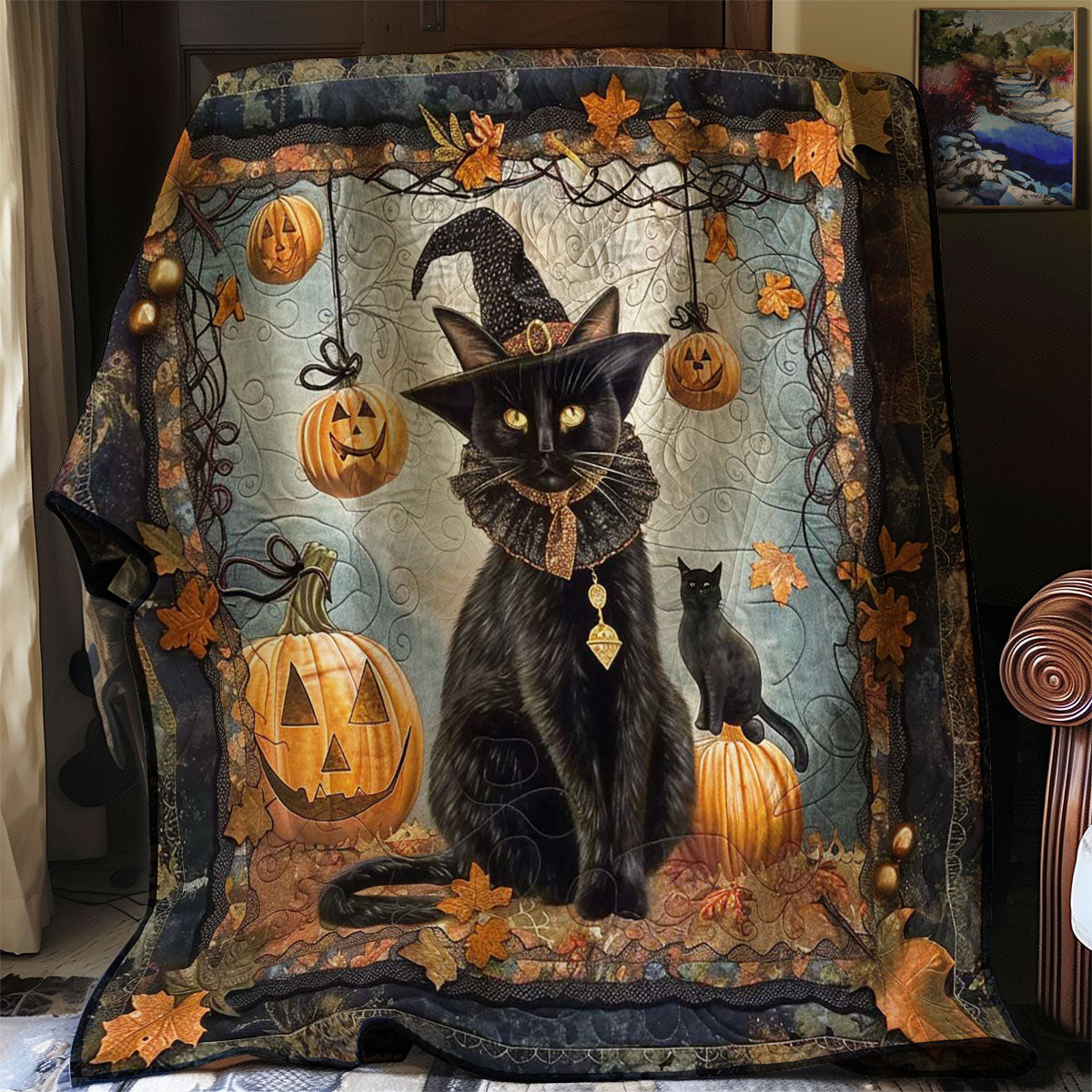 Black Cat's Haunted Pumpkin WN1908101CL Quilt