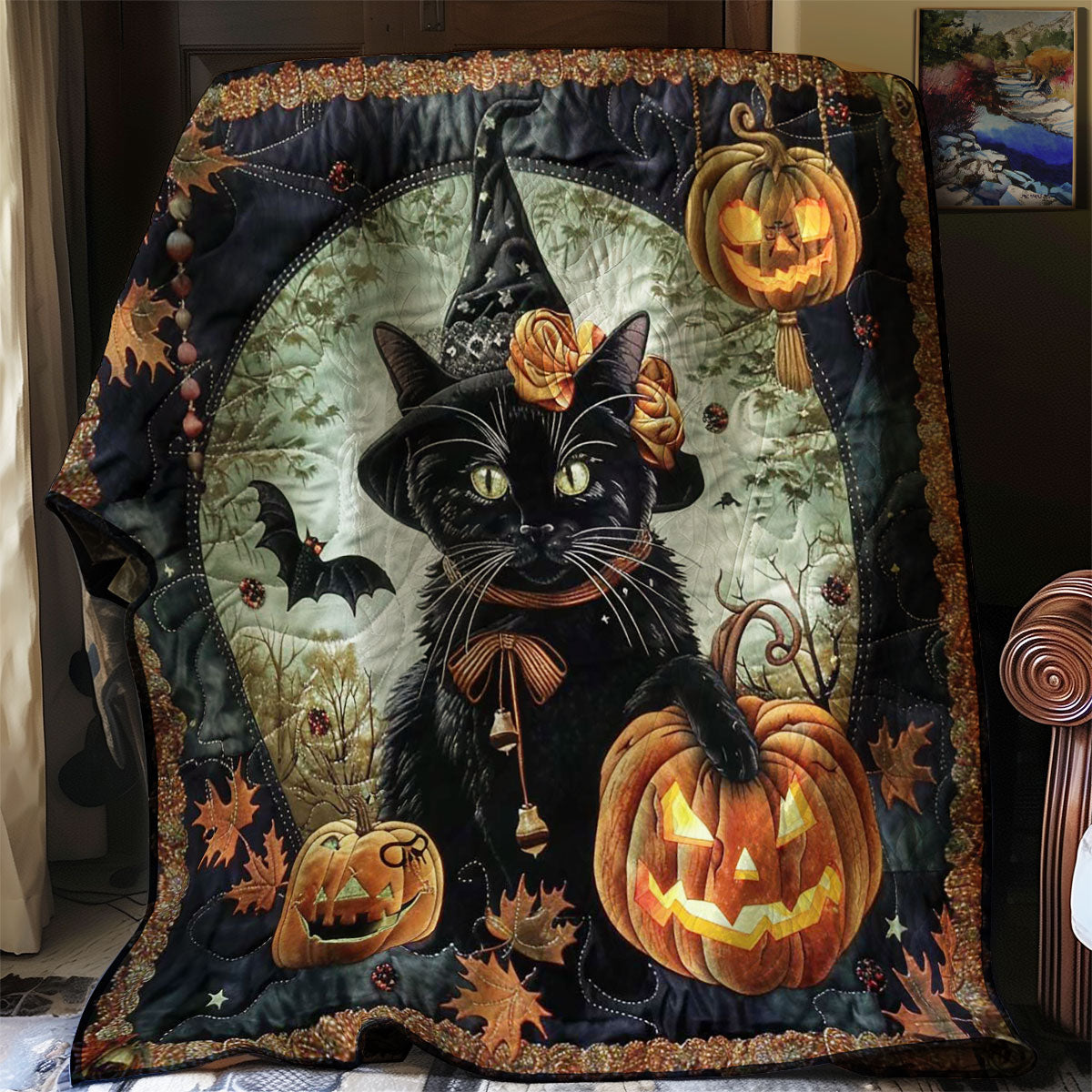 Black Cat's Pumpkin Spell WN1908103CL Quilt