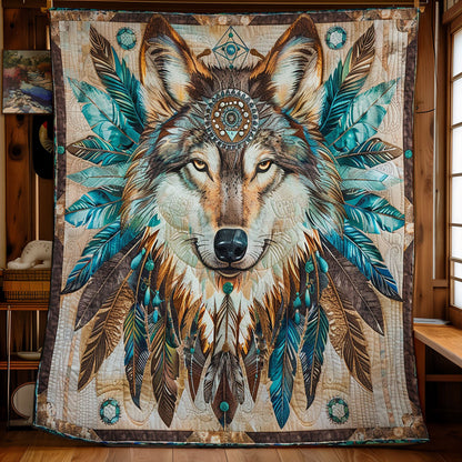 Blue Feathers Wolf WM0509010CL Quilt