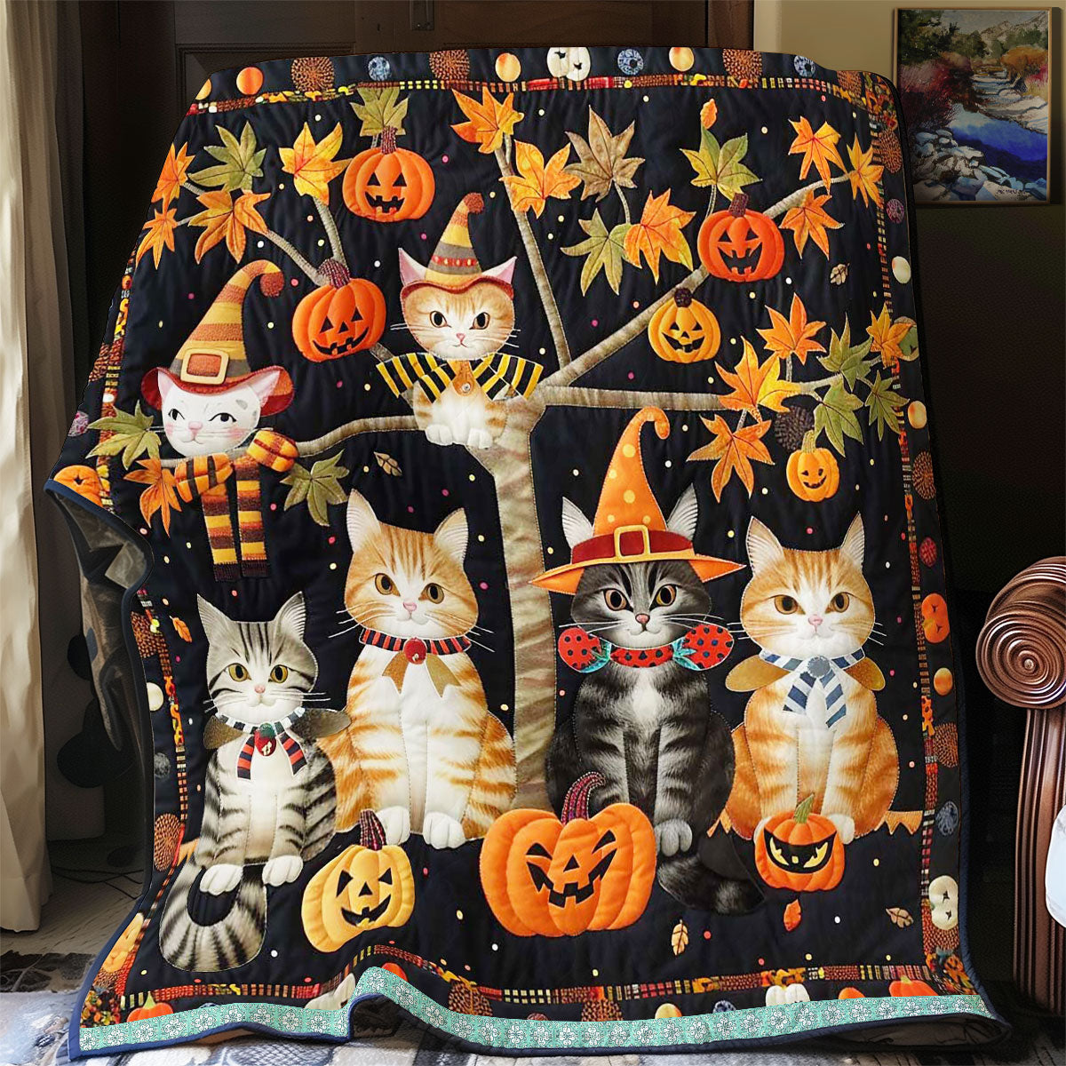 Cat Witch Halloween WN1609047CL Quilt