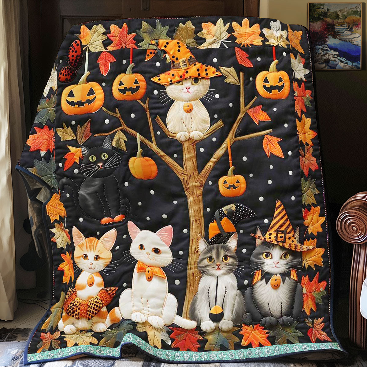 Cat Witch Halloween WN1609049CL Quilt