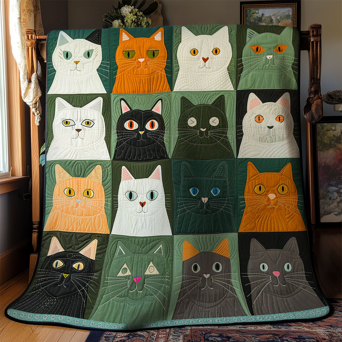 Cats' Unblinking Gaze WN0909088CL Quilt