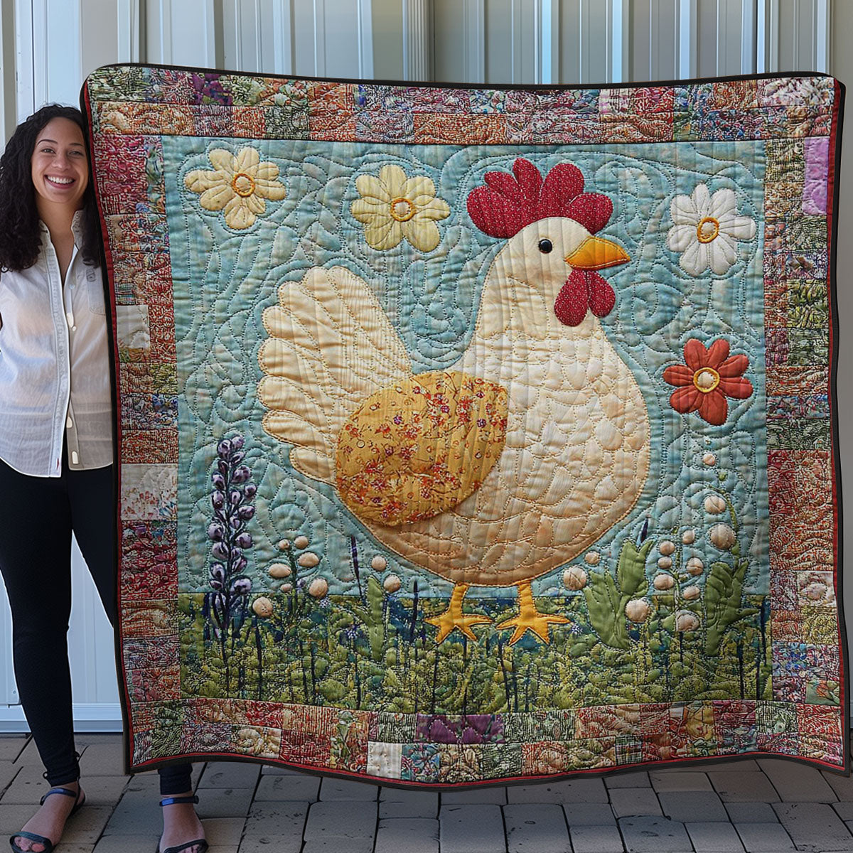 Chicken And Flowers WN0208006CL Quilt