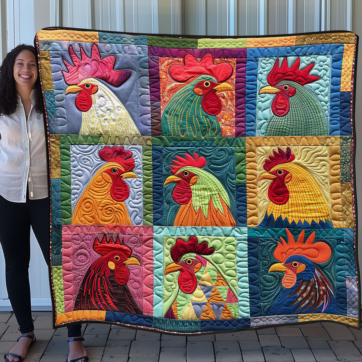 Colorful Rooster Chicken SR1608033CL Quilt