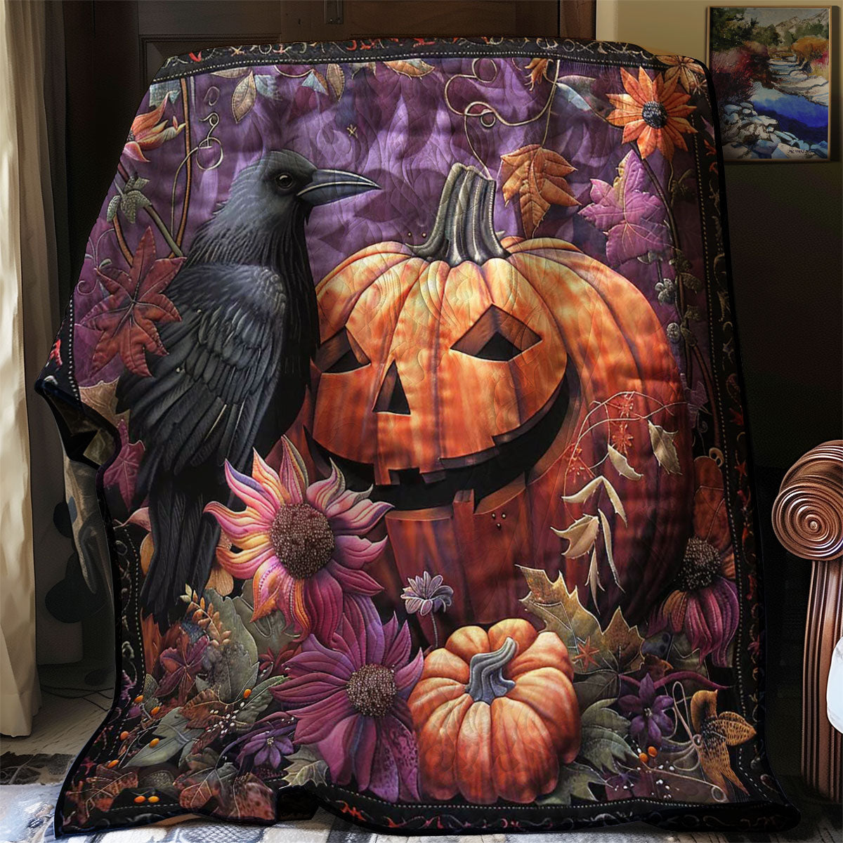Crow and Pumpkin's Midnight WN1908076CL Quilt