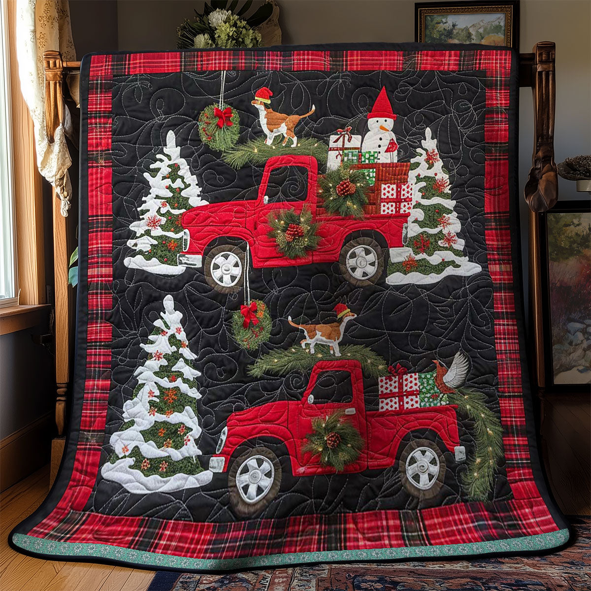 Dachshunds' Red Truck Joy WN1109015CL Quilt