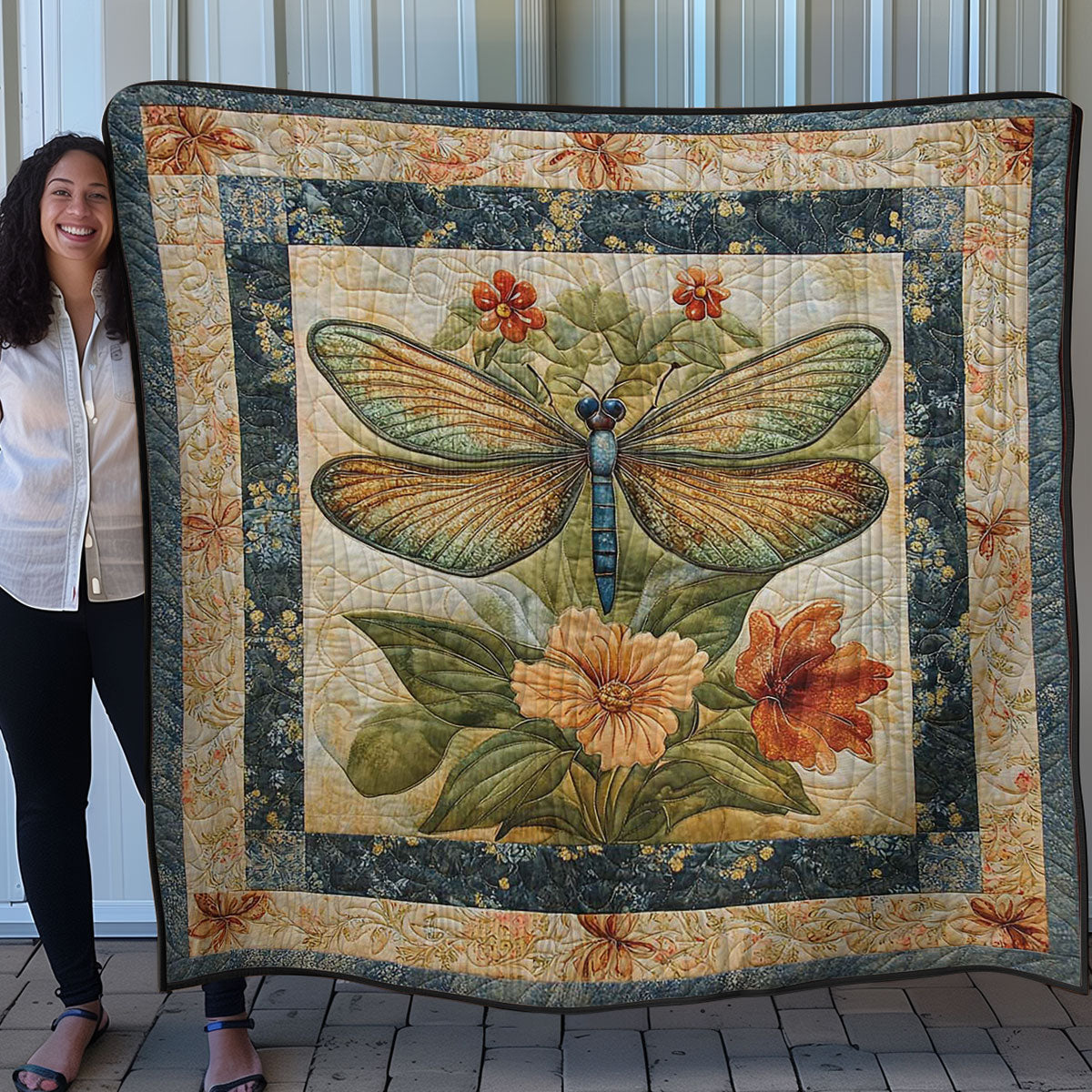 Dragonfly And Flowers WN3107014CL Quilt