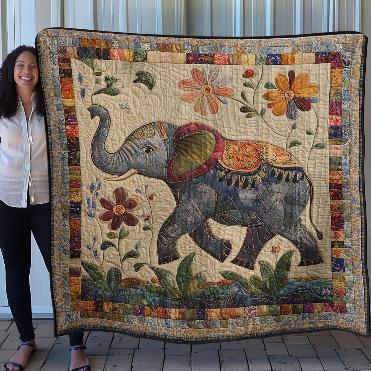 Elephant And Flowers WN0108055CL Quilt