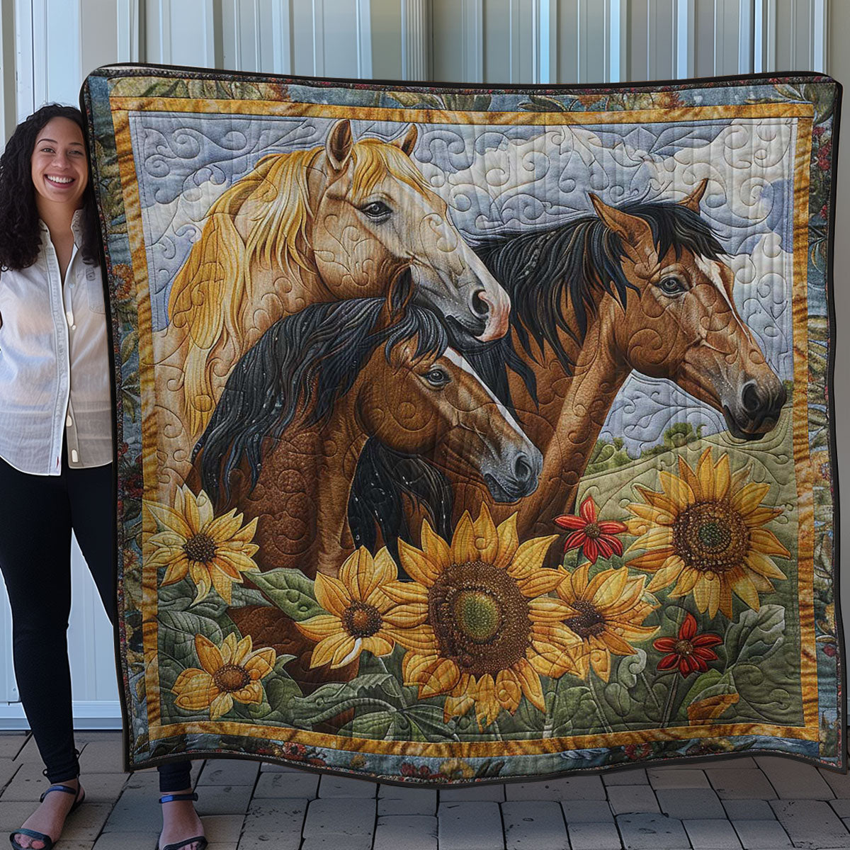 Equine Sunflowers WN3007038CL Quilt