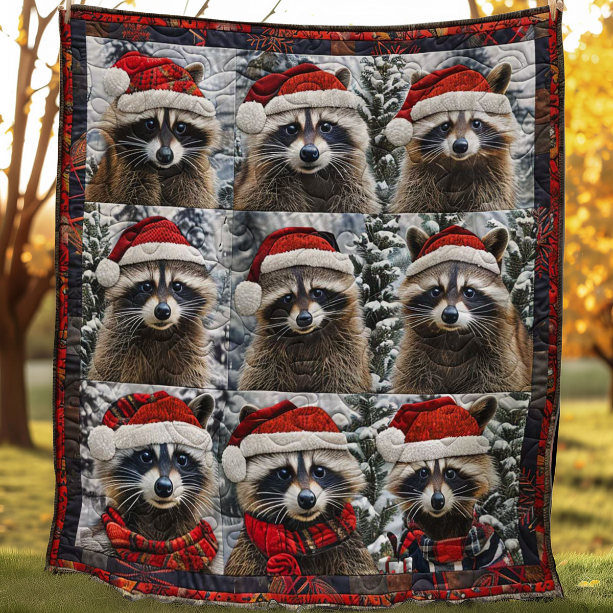 Festive Raccoon Santa WN1508077CL Quilt