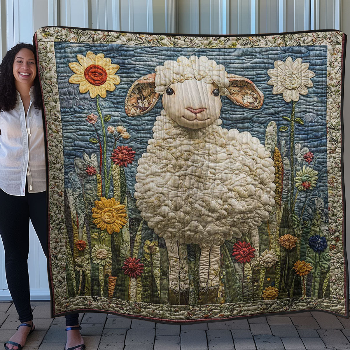 Field of Flowers Sheep WN0708044CL Quilt
