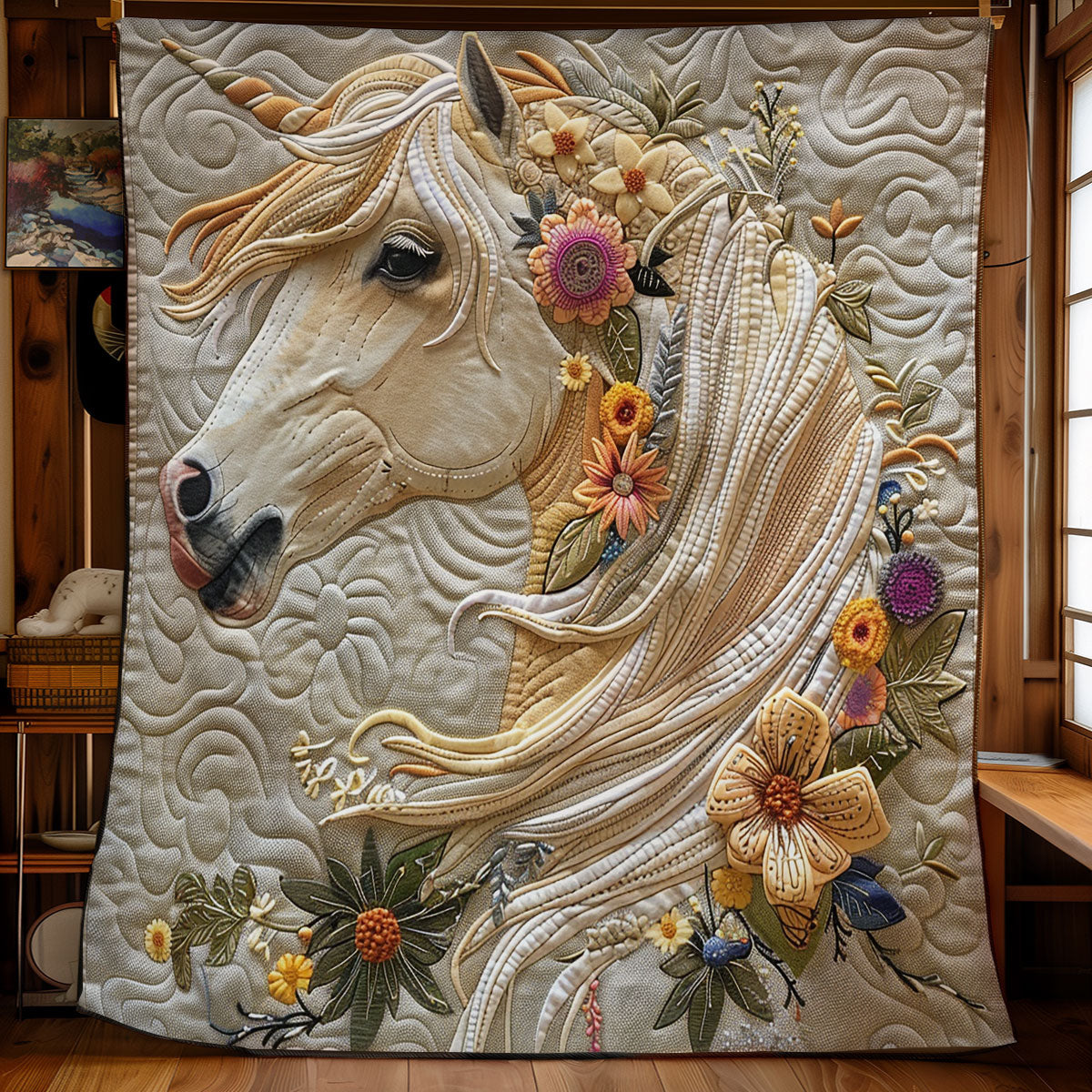 Floral Beige Horse WM2008032CL Quilt