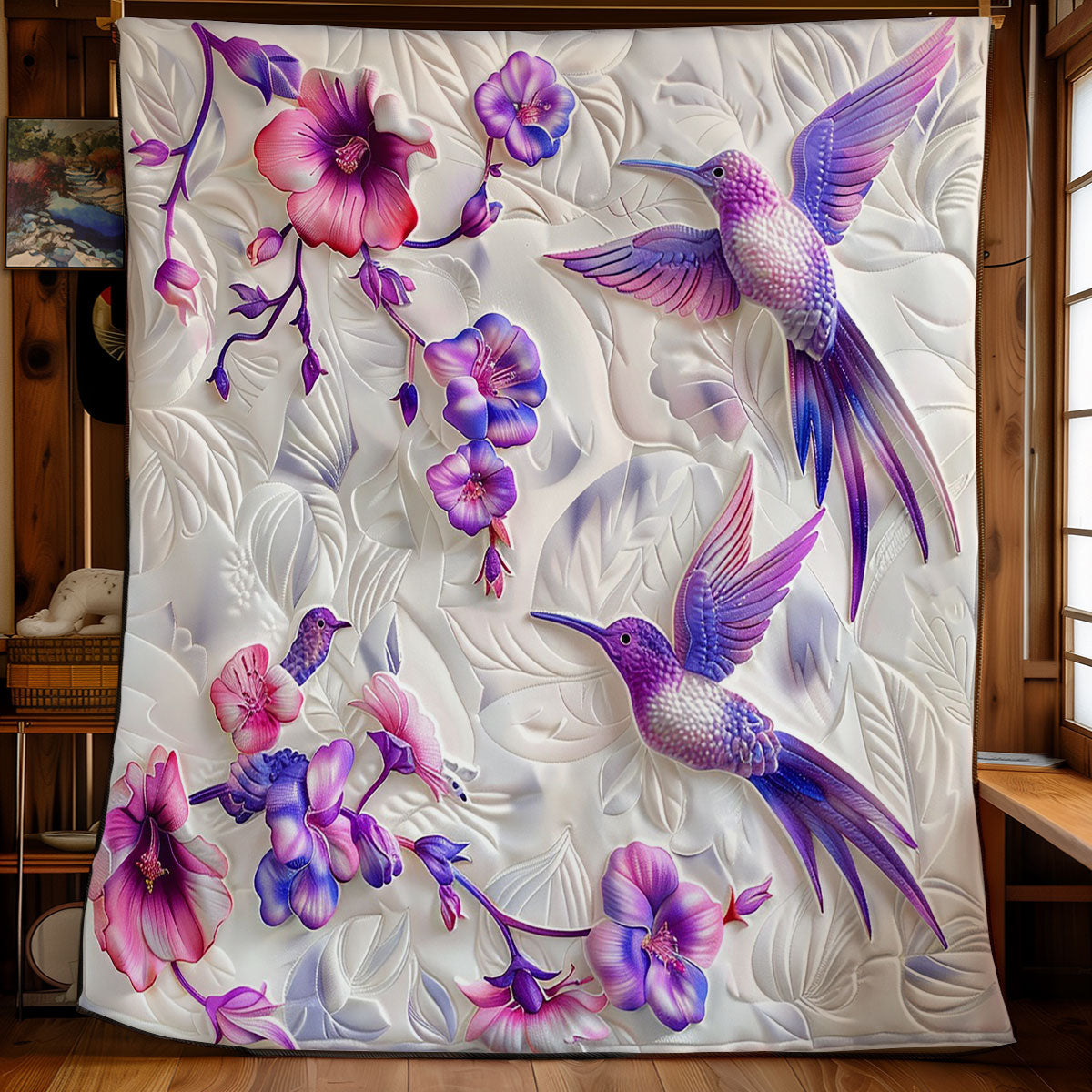 Garish Pink-Purple Hummingbirds Love WM0509015CL Quilt