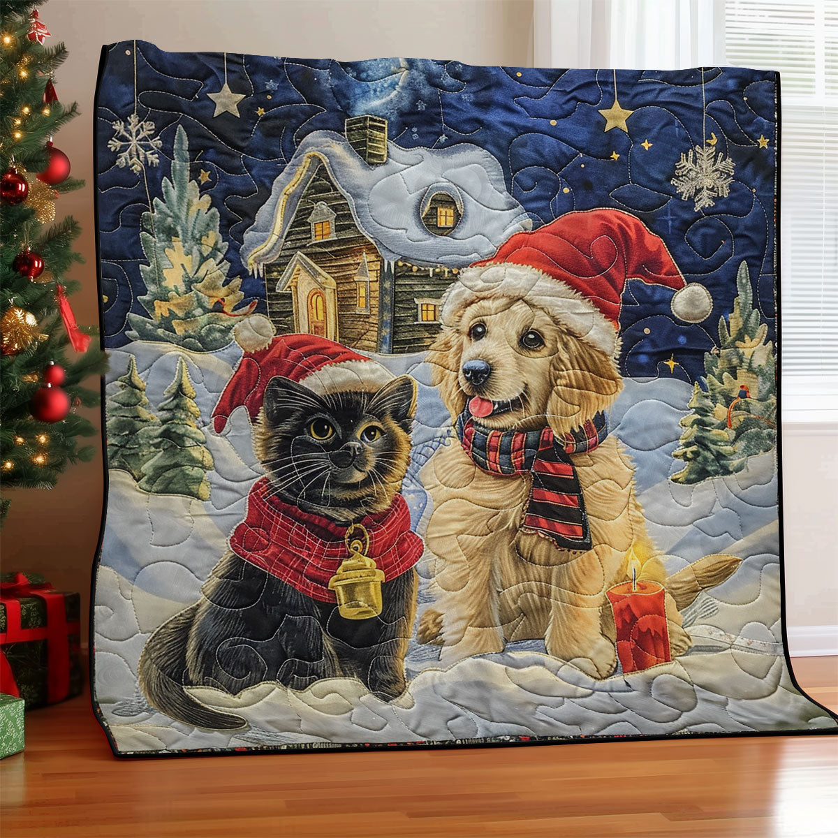 Golden Retriever And Black Cat SR2008025CL Quilt