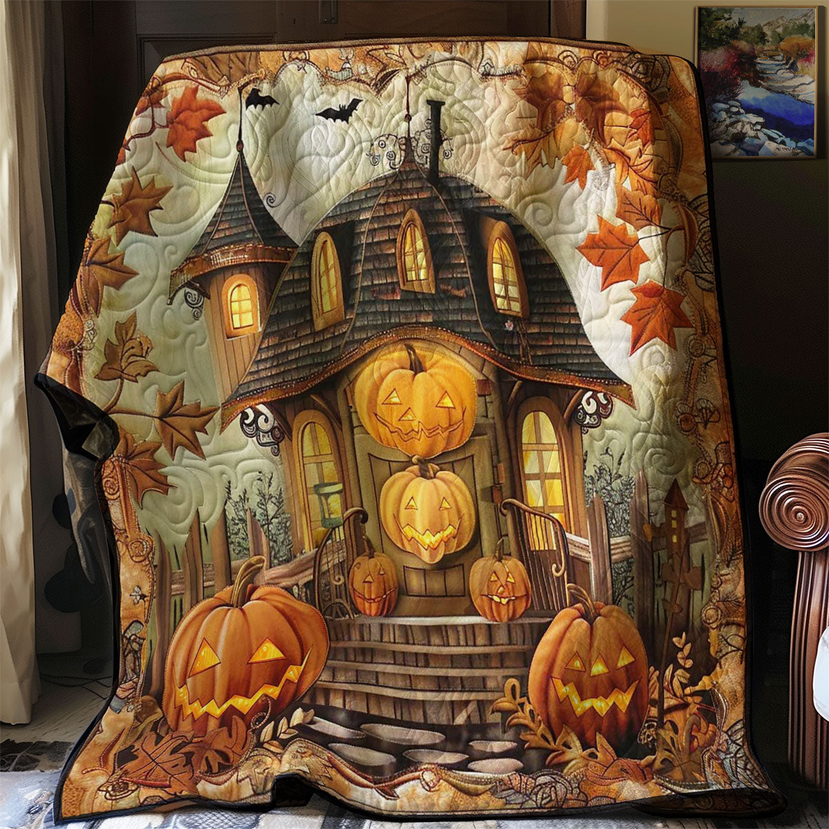 Halloween Pumpkin Mansion WN1908062CL Quilt