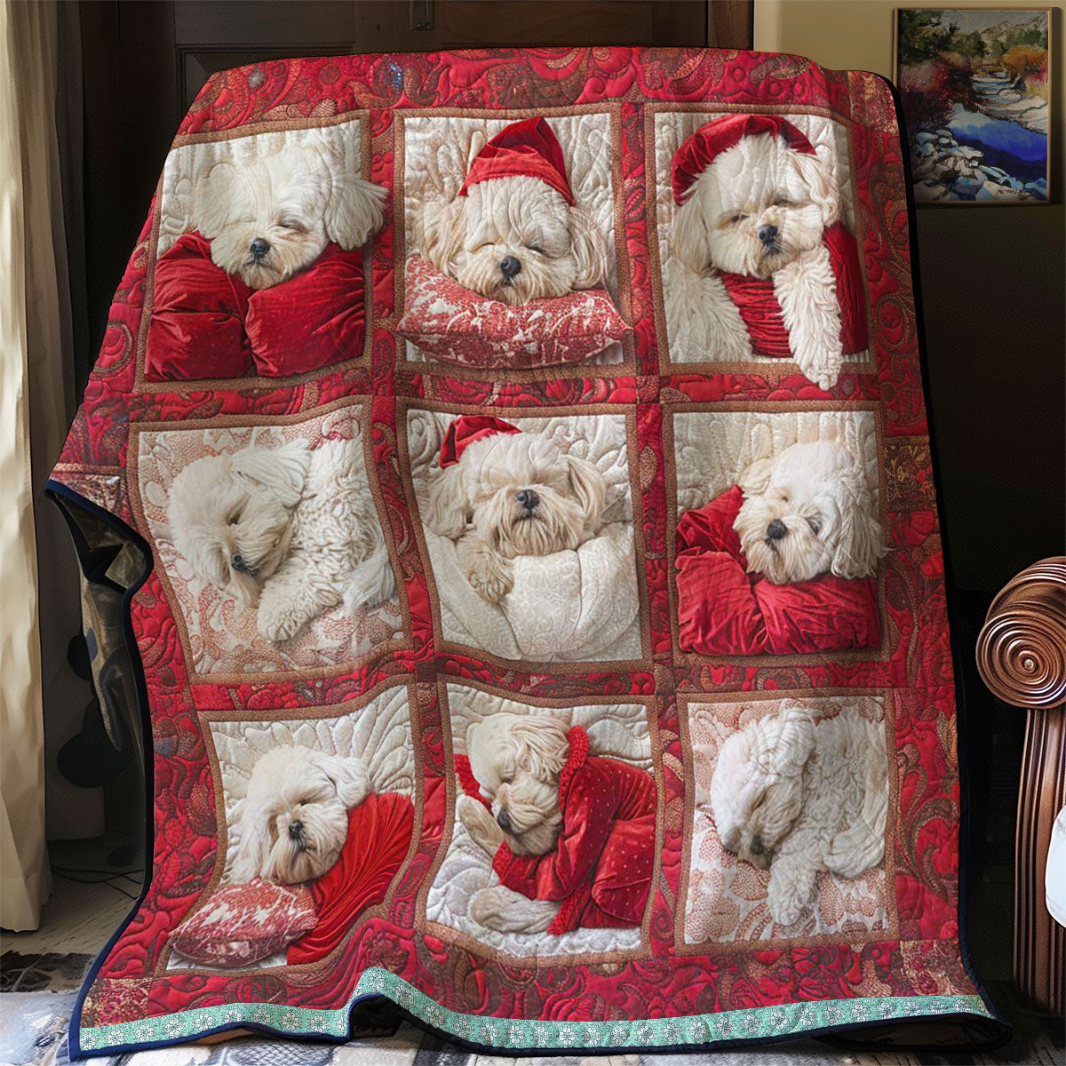 Happy Bichon Frise Sleeping WN1209070CL Quilt