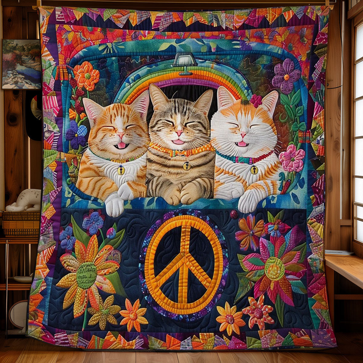 Happy Hippie Cat WM2808081CL Quilt