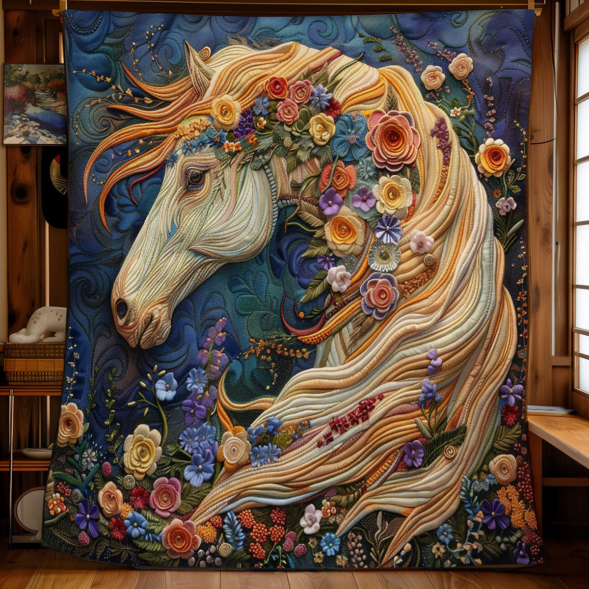 Horse Flowing Floral Mane WM0909016CL Quilt