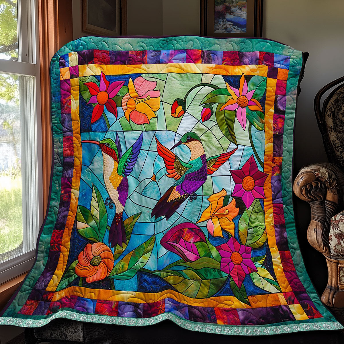 Hummingbirds And Floral Stain WN0509057CL Quilt