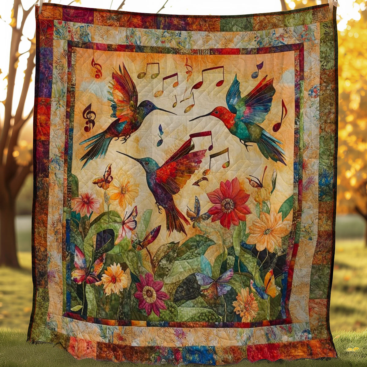 Hummingbirds And Music Garden WM3107002CL Quilt