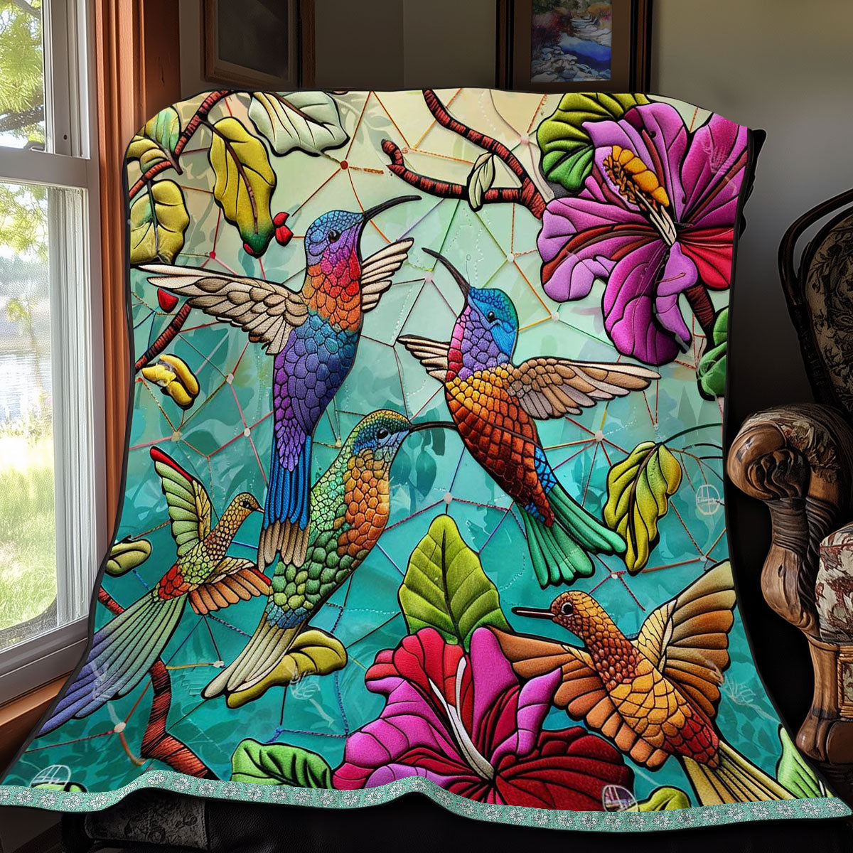 Hummingbirds In Glass WN0509058CL Quilt