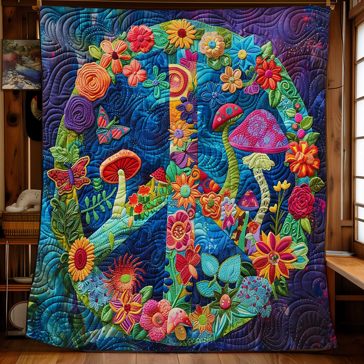 Ocean Hippie Peace Sign WM2308040CL Quilt