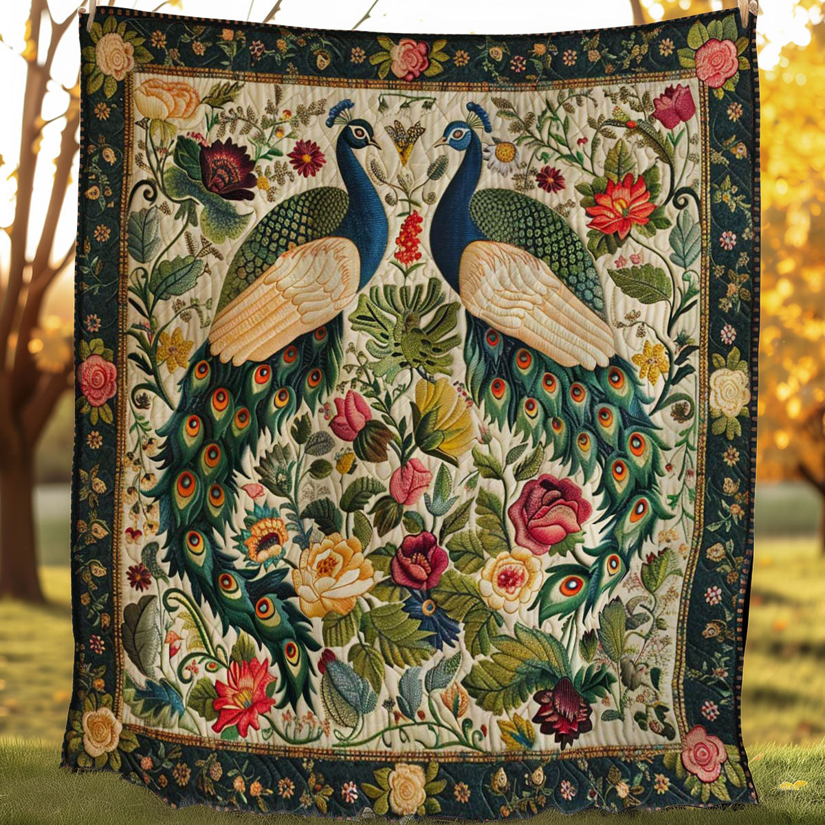 Peafowl's Flowered Feathers WN1608036CL Quilt