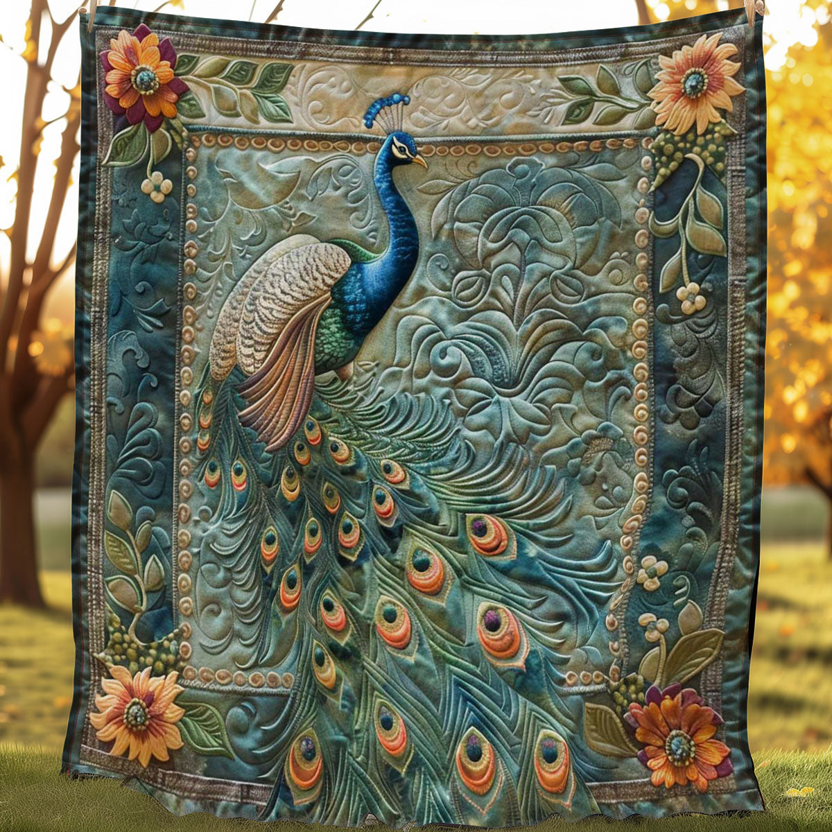 Peafowl's Petal Whispers WN1608037CL Quilt