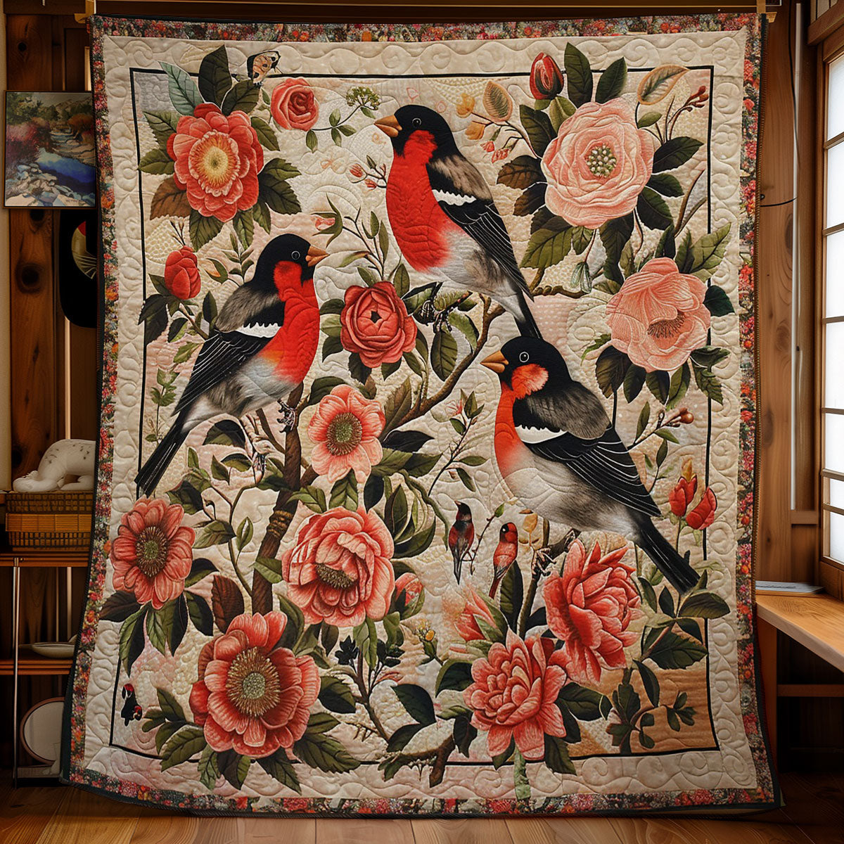 Peony And Bullfinches WM2308017CL Quilt