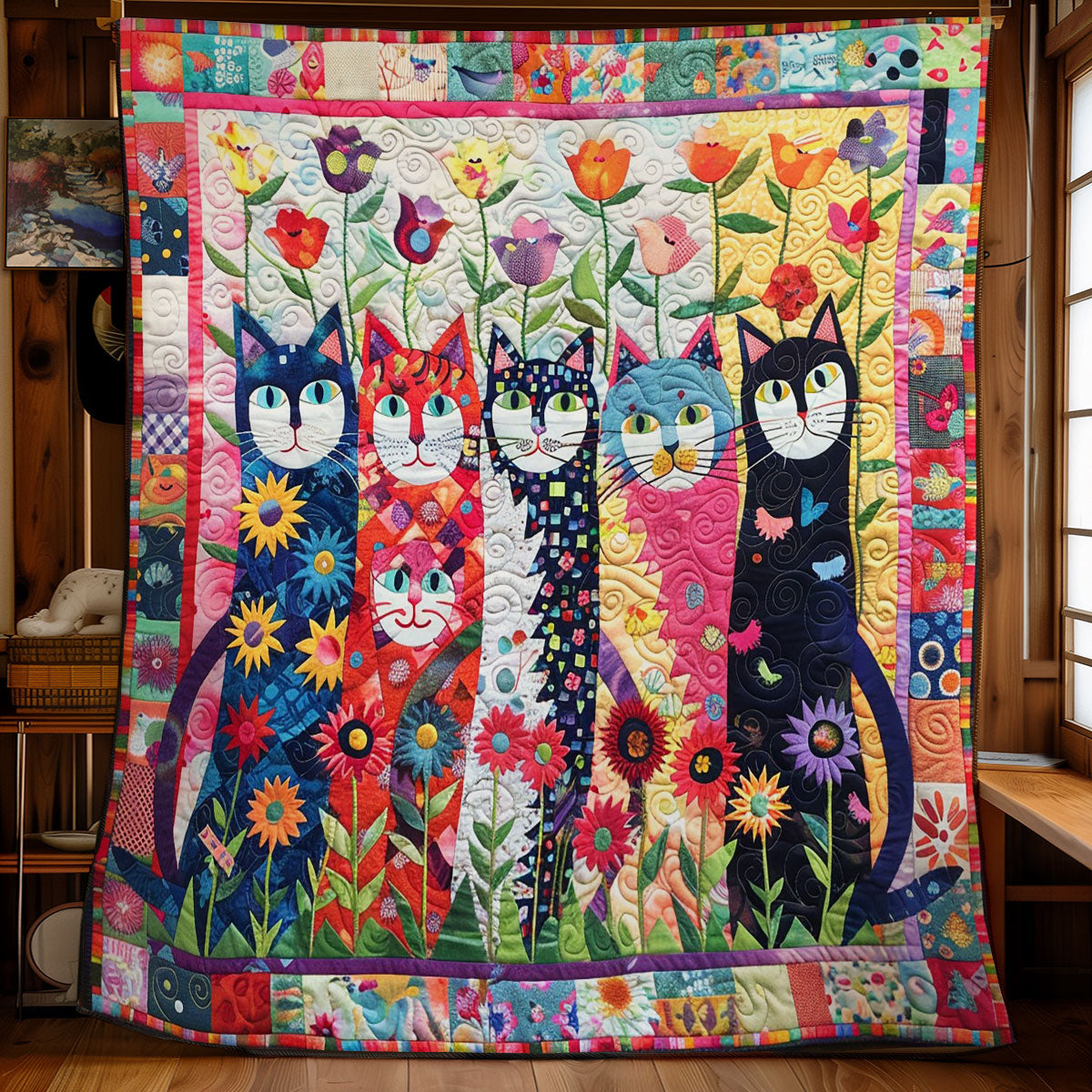 Rainbow Garden Cat WM1908003CL Quilt