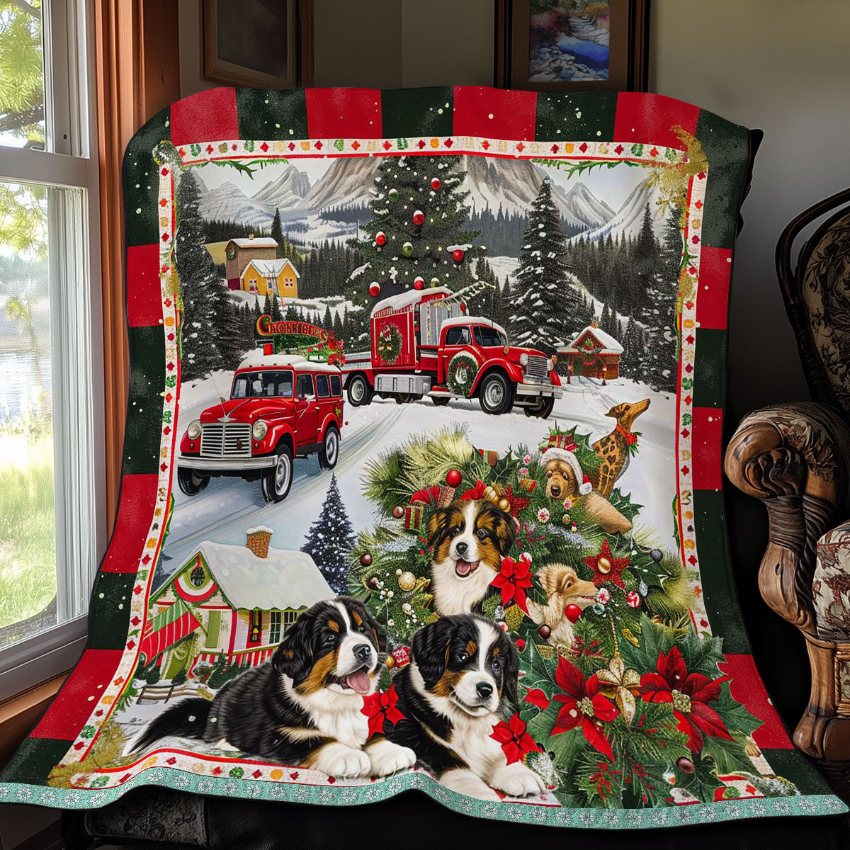 Red Truck Bernese Mountain Holiday WN3008014CL Quilt