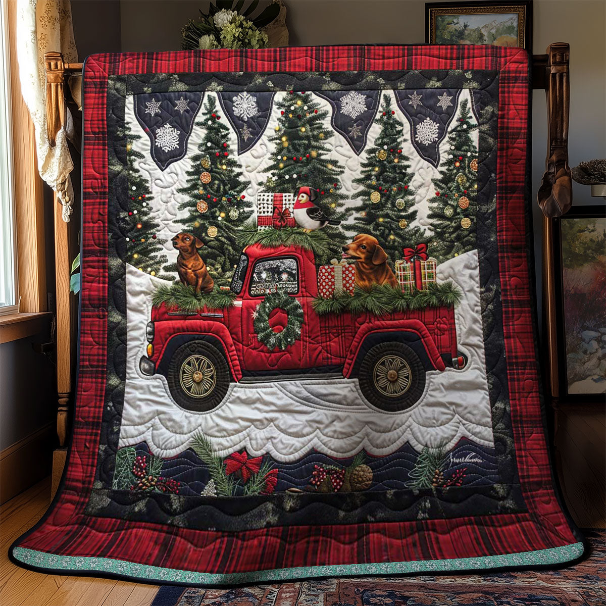 Red Truck Christmas With Dachshunds WN1109012CL Quilt