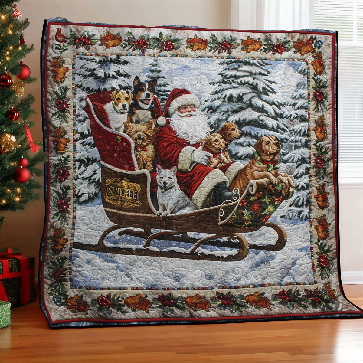 Santa Carrying Dogs SR1908042CL Quilt