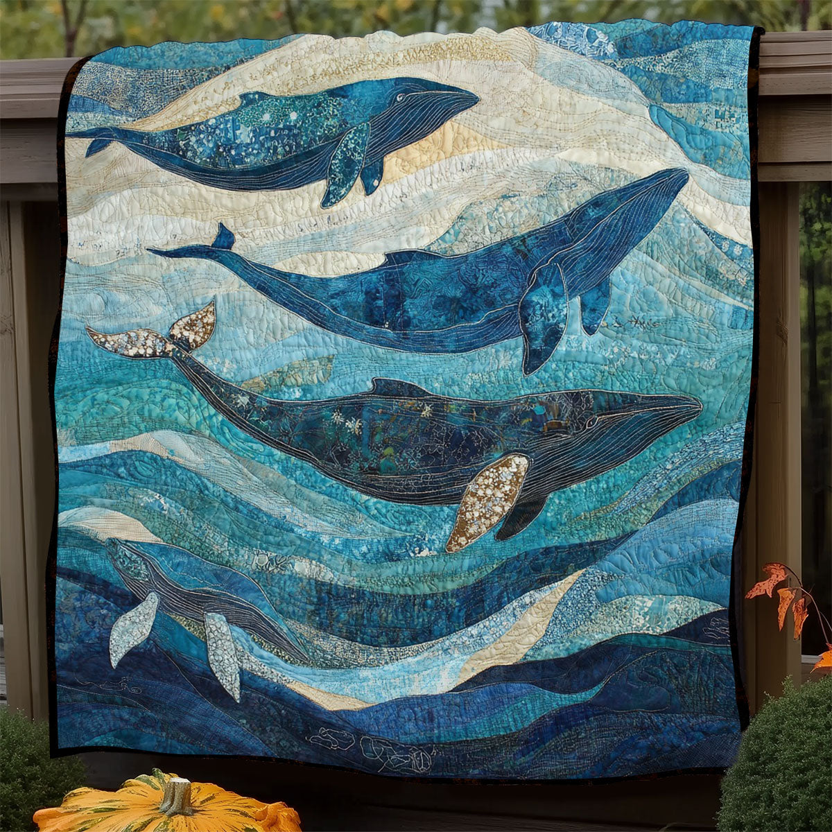 Sea Whales Family WM0608020CL Quilt