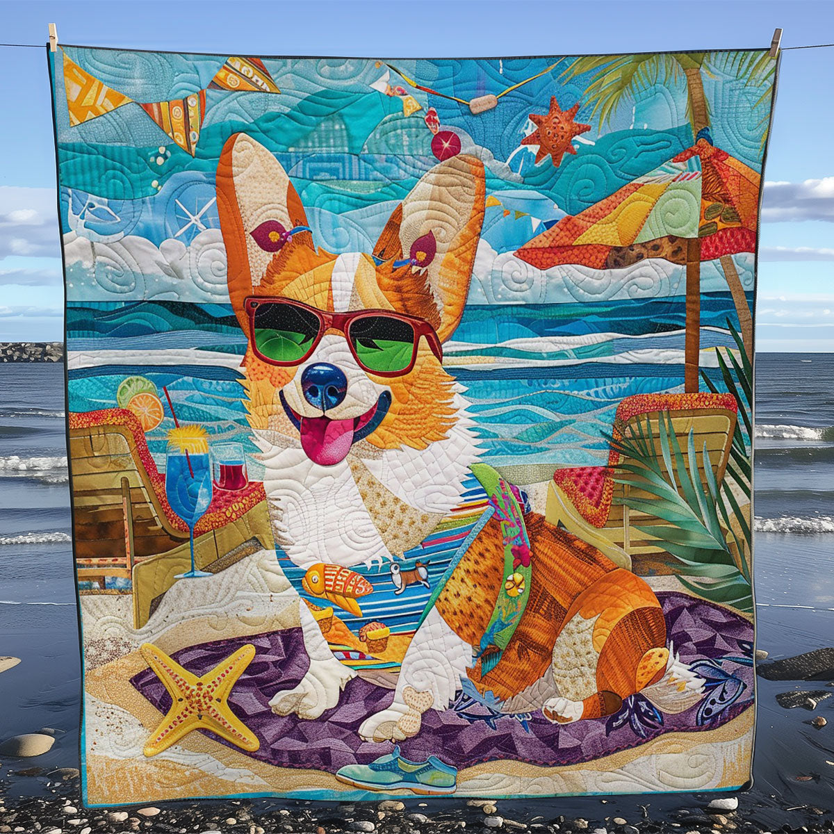 Shineful Corgi Beach WM2308004CL Quilt