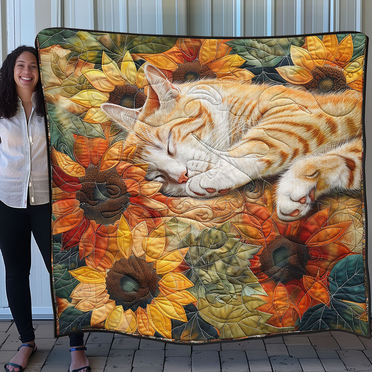 Sleeping Cat In Sunflowers SR1508035CL Quilt