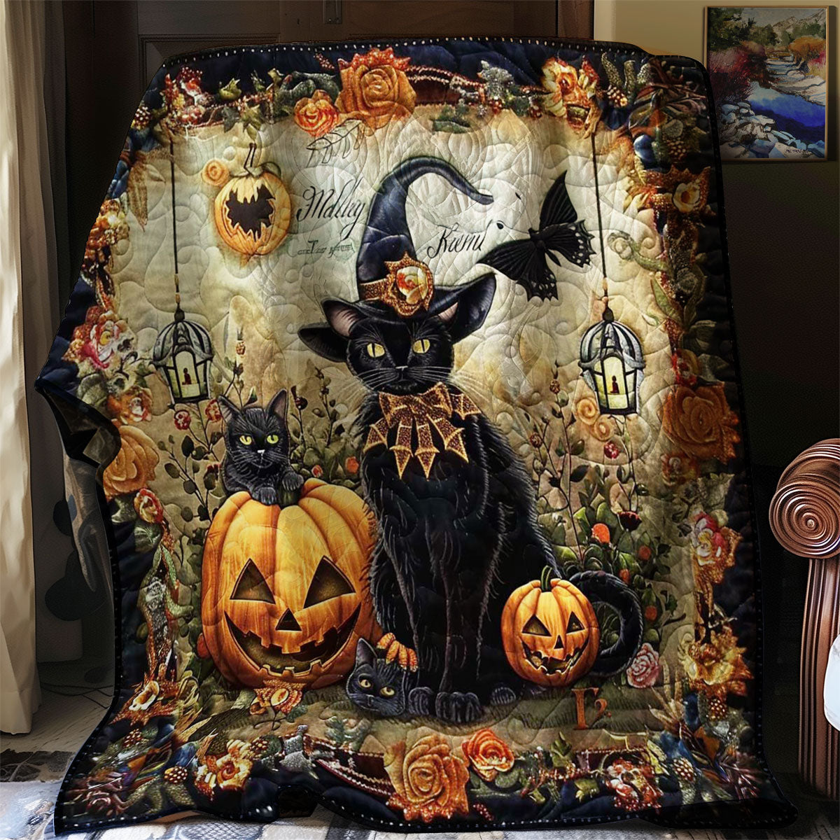 Spooky Cat and Pumpkin WN1908097CL Quilt