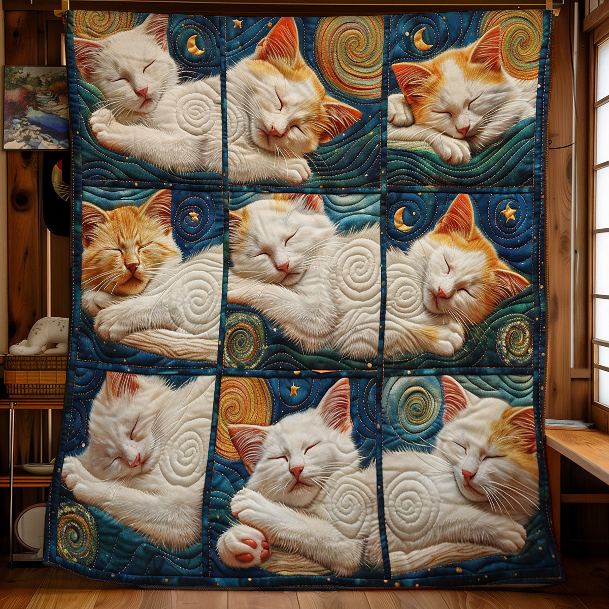 Starry Night Sleeping Cat WM2408001CL Quilt